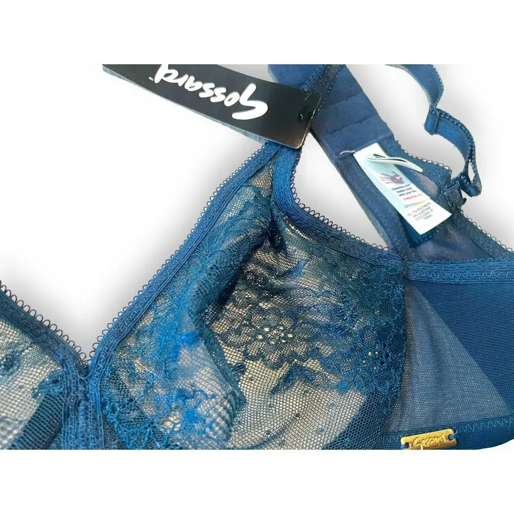 Gossard Glossies Lace Sheer Underwire Bra | 32A Teal Blue NEW 13001 - Picture 4 of 7